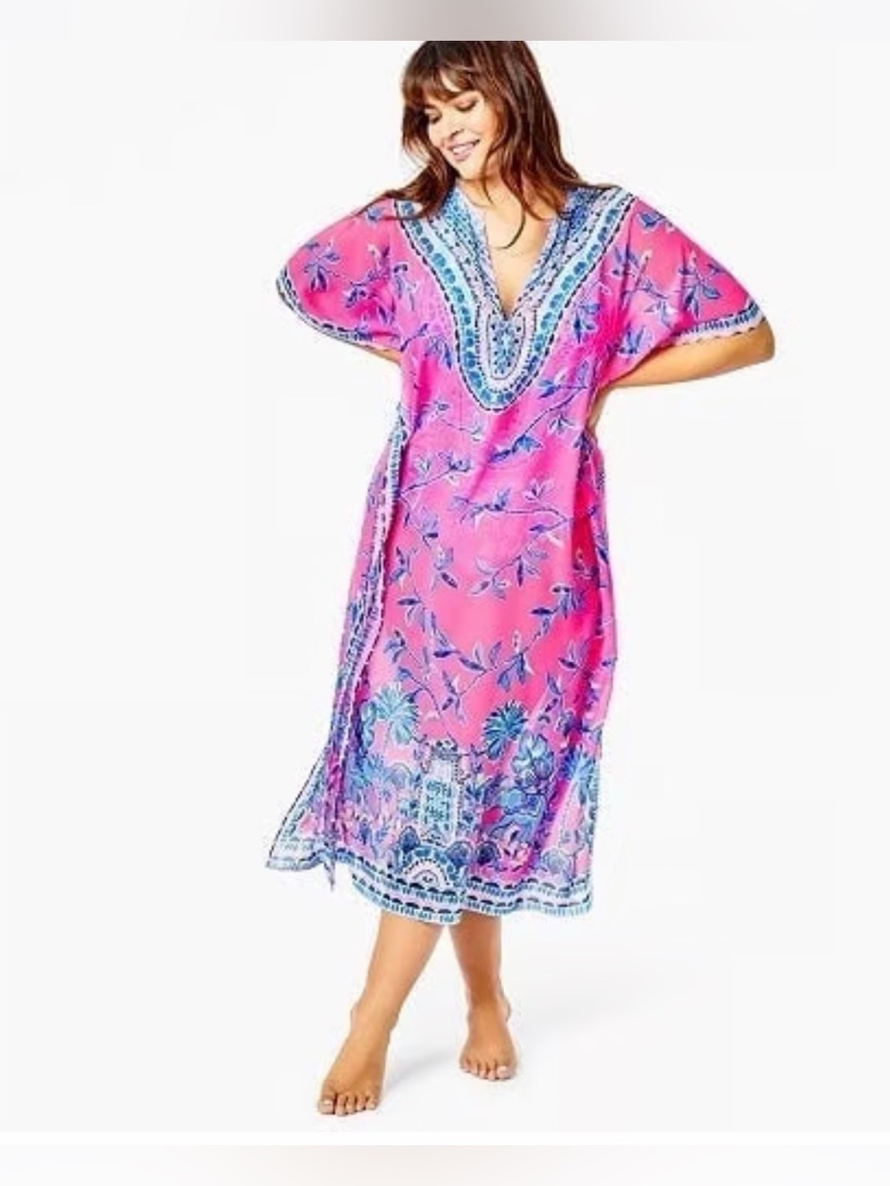 Pink Floral Caftan Swim Cover-Up